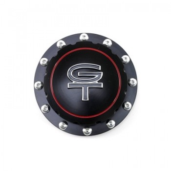 ref_199902_Bouchon de réservoir à carburant en aluminium (noir, emblème GT) Scott Drake B-9030-GT-BK