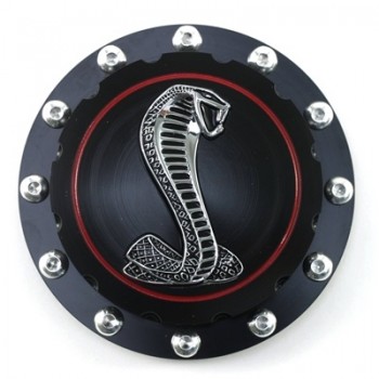 ref_199900_Bouchon de réservoir à carburant en aluminium (noir, emblème Cobra) Scott Drake B-9030-COBRA-BK